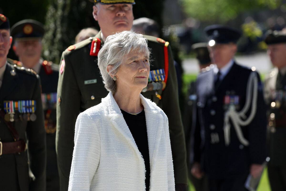 President Connolly with senior members of the Defence Forces at the Arbour Hill commemoration earlier this month. President Connolly is visiting Britain this week. Picture: Tony Maxwell President Connolly with senior members of the Defence Forces at the Arbour Hill commemoration earlier this month. President Connolly is visiting Britain this week. Picture: Tony Maxwell