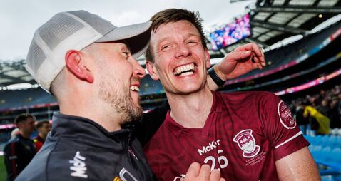 Mark McHugh celebrates with John Heslin 17/5/2026