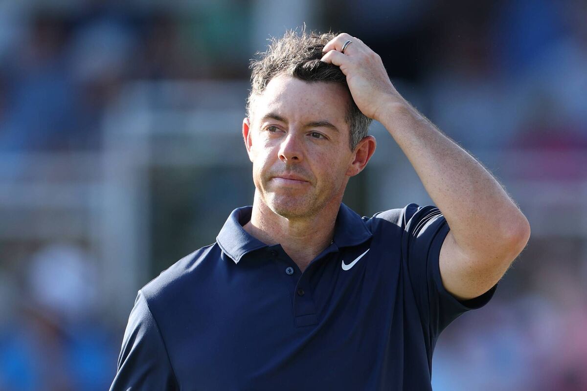 THINKING TIME: Rory McIlroy of Northern Ireland looks on from the 18th green during the final round of the PGA Championship at Aronimink Golf Club on May 17, 2026 in Newtown, Pennsylvania. (Photo by Andrew Redington/Getty Images)