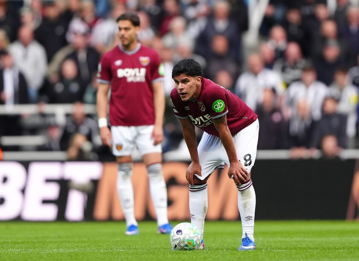 West Ham United's Mateus Fernandes reacts after conceding their side's third goal. Pic: : Owen Humphreys/PA Wire. West Ham United's Mateus Fernandes reacts after conceding their side's third goal. Pic: : Owen Humphreys/PA Wire.