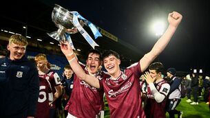 <p>Conor O'Neill, left, and Gus Lohan of Galway celebrate. Pic: Ben McShane/Sportsfile</p> <p>Conor O'Neill, left, and Gus Lohan of Galway celebrate. Pic: Ben McShane/Sportsfile</p>
