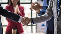 Business partner meeting, Collaboration of people in organizations, colleagues congratulate successful projects.