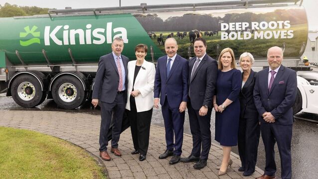 L to R: Pat Murphy CEO, Kinisla; Minister Norma foley Minister for Children, Disability and Equality; An Taoiseach Micheál Martin; Minister for Agriculture, Food and the Marine, Martin Heydon; Mary Buckley, Communications Director, Kinisla; Catherine Keogh Chief Corporate Affairs Officer at Kerry Group plc; and James Tangney, Chair, Kinisla at the launch of the new corporate identity of Kerry Dairy Ireland, Kinisla in Listowel. <p>L to R: Pat Murphy CEO, Kinisla; Minister Norma foley Minister for Children, Disability and Equality; An Taoiseach Micheál Martin; Minister for Agriculture, Food and the Marine, Martin Heydon; Mary Buckley, Communications Director, Kinisla; Catherine Keogh Chief Corporate Affairs Officer at Kerry Group plc; and James Tangney, Chair, Kinisla at the launch of the new corporate identity of Kerry Dairy Ireland, Kinisla in Listowel.</p>