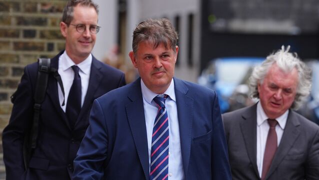 <p>RTÉ deputy director general Adrian Lynch, director general Kevin Bakhurst, and board chairman Terence O'Rourke arriving for a meeting with communications minister Patrick O'Donovan. Picture: Brian Lawless/PA Wire</p>