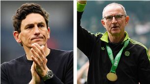 <p>Brentford head coach Keith Andrews and Celtic boss Martin O'Neill. Pics: PA</p>