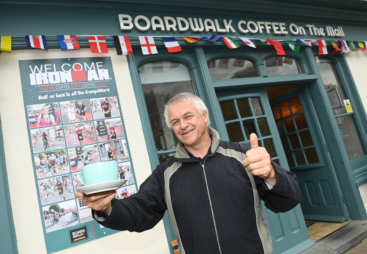 Ger Flanagan, who serves up his own roasted coffee to visitors and locals at Boardwalk Coffee on the Mall. Youghal is almost set and ready to go for the Ironman taking place in the Co Cork town at the weekend. Pic Larry Cummins Ger Flanagan, who serves up his own roasted coffee to visitors and locals at Boardwalk Coffee on the Mall. Youghal is almost set and ready to go for the Ironman taking place in the Co Cork town at the weekend. Pic Larry Cummins