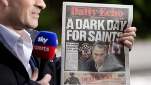 <p>A copy of the Southern Daily Echo, featuring Southampton manager Tonda Eckert, is held up during a live Sky Sports broadcast outside Staplewood Campus, Southampton Football Club Training Ground. Pic Andrew Matthews/PA Wire. </p> <p>A copy of the Southern Daily Echo, featuring Southampton manager Tonda Eckert, is held up during a live Sky Sports broadcast outside Staplewood Campus, Southampton Football Club Training Ground. Pic Andrew Matthews/PA Wire. </p>