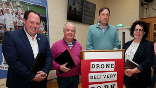 <p> Councillors Peter Horgan, Terry Shannon, Kieran McCarthy, and Mary Rose Desmond, at the public meeting regarding delivery drones. Picture: Jim Coughlan</p> <p> Councillors Peter Horgan, Terry Shannon, Kieran McCarthy, and Mary Rose Desmond, at the public meeting regarding delivery drones. Picture: Jim Coughlan</p>