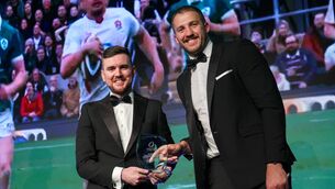 <p>MCCLOSKEY TO SUCCESS: Stuart McCloskey is presented with the Druids Glen Hotel & Golf Resort Moment of the Year award on behalf of the Ireland's Triple Crown winning squad. Pic: ©INPHO/Ryan Byrne.</p> <p>MCCLOSKEY TO SUCCESS: Stuart McCloskey is presented with the Druids Glen Hotel & Golf Resort Moment of the Year award on behalf of the Ireland's Triple Crown winning squad. Pic: ©INPHO/Ryan Byrne.</p>