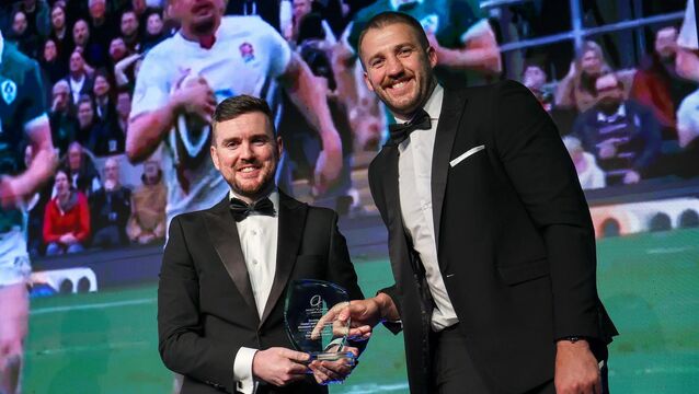 <p>MCCLOSKEY TO SUCCESS: Stuart McCloskey is presented with the Druids Glen Hotel &amp; Golf Resort Moment of the Year award on behalf of the Ireland's Triple Crown winning squad. Pic: ©INPHO/Ryan Byrne.</p>