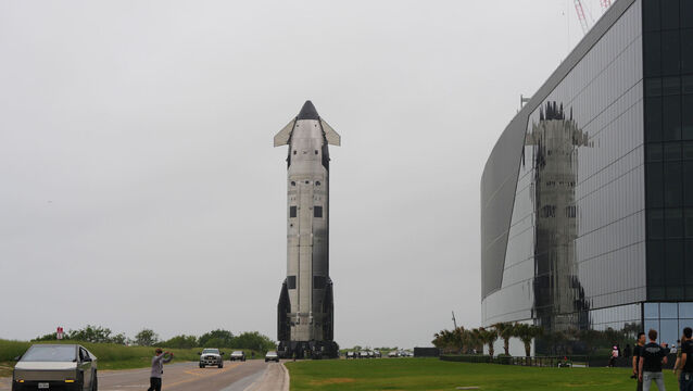 The latest version of SpaceX’s mega rocket Starship is rolled out to the launch pad in preparation for a test flight in Starbase, Texas (Eric Gay/AP)