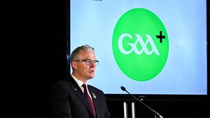 <p> achtarán Chumann Lúthchleas Gael Jarlath Burns speaking on GAA+ during day two of the GAA Congress at The Abbey Hotel in Donegal. Photo by Ramsey Cardy/Sportsfile</p>