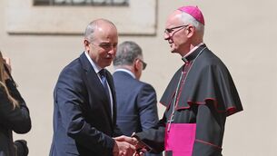 <p>Prefect of the papal household Petar Rajič welcomes Taoiseach Micheál Martin in San Damasso Courtyard, Vatican City, ahead of his meeting Pope Leo XIV. Picture: Liam McBurney/PA Wire</p> <p>Prefect of the papal household Petar Rajič welcomes Taoiseach Micheál Martin in San Damasso Courtyard, Vatican City, ahead of his meeting Pope Leo XIV. Picture: Liam McBurney/PA Wire</p>
