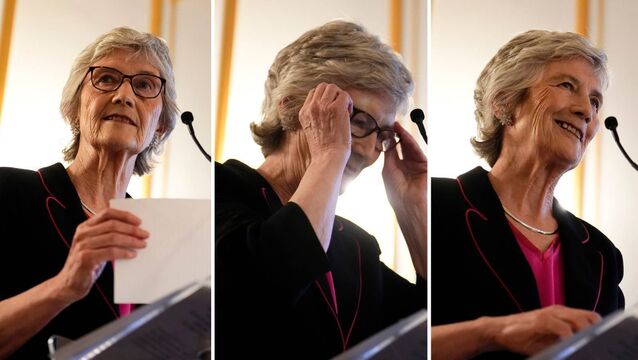 <p>What the glass come off: President Catherine Connolly at the Irish Embassy in London. Picture: Jordan Pettitt/PA</p>