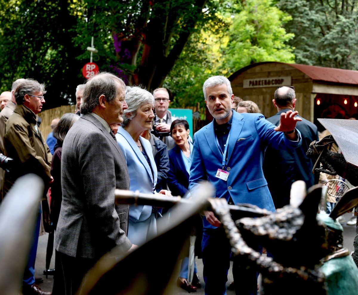 President Catherine Connolly with her husband Brian McEnery and Irish sculptor Donncha Cahill at the Chelsea Flower Show. Picture: Tony Maxwell President Catherine Connolly with her husband Brian McEnery and Irish sculptor Donncha Cahill at the Chelsea Flower Show. Picture: Tony Maxwell