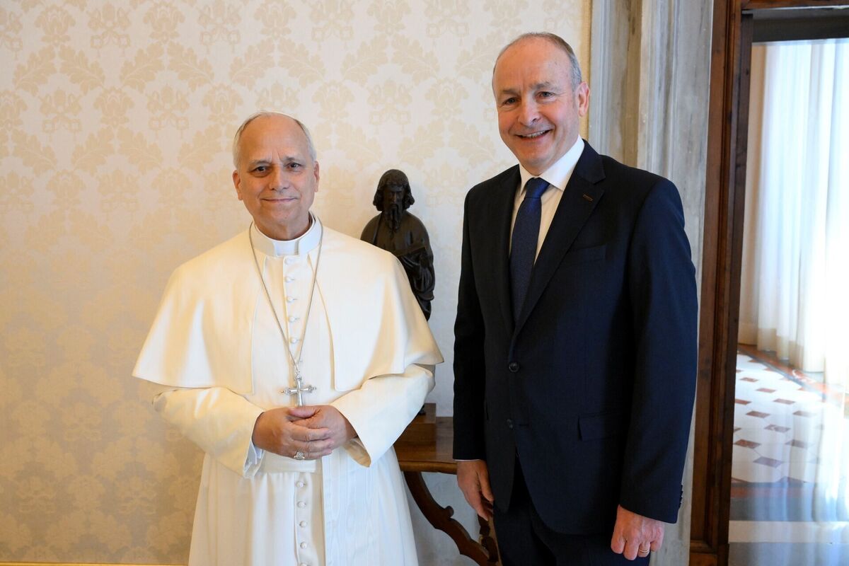 Taoiseach Micheál Martin meeting Pope Leo XIV in the at the Apostolic Palace, Vatican City. Picture: Vatican Media/PA Wire Taoiseach Micheál Martin meeting Pope Leo XIV in the at the Apostolic Palace, Vatican City. Picture: Vatican Media/PA Wire