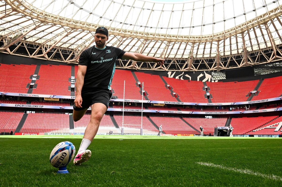 KICKING KING: Can Leinster's Harry Byrne and his nine Jamison Gibson Park win the key battle of the half backs at San Mamés Stadium in Bilbao on Saturday? Pic: Brendan Moran/Sportsfile