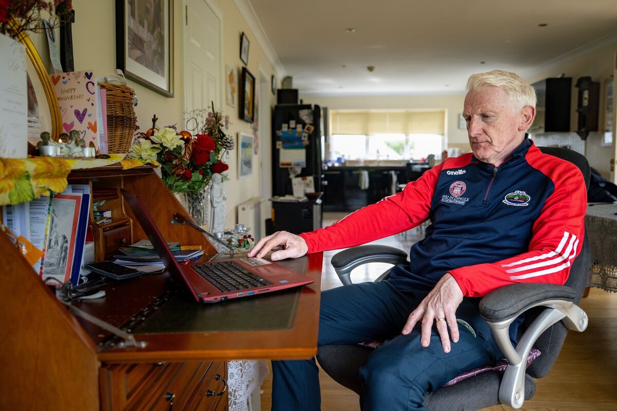 Author Liam O’Connor at the desk where much of his debut novel, The Sailor and Seamstress, was written at his home. Picture: Chani Anderson
