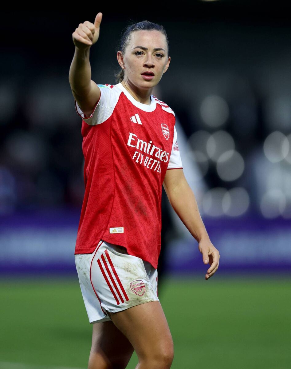 Arsenal's Katie McCabe gives a thumbs up to fans. Pic: Nigel French/PA Wire.