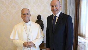<p>Pope Leo XIV greeting Taoiseach Micheál Martin during his state visit to the Vatican on Friday. Picture: Mario Tomassetti/Vatican Media</p> <p>Pope Leo XIV greeting Taoiseach Micheál Martin during his state visit to the Vatican on Friday. Picture: Mario Tomassetti/Vatican Media</p>