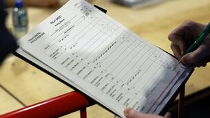 <p>A tally sheet being marked as counting begins for the Dublin Central by-election at the RDS, Dublin. Picture: Conor O Mearain/PA Wire</p>