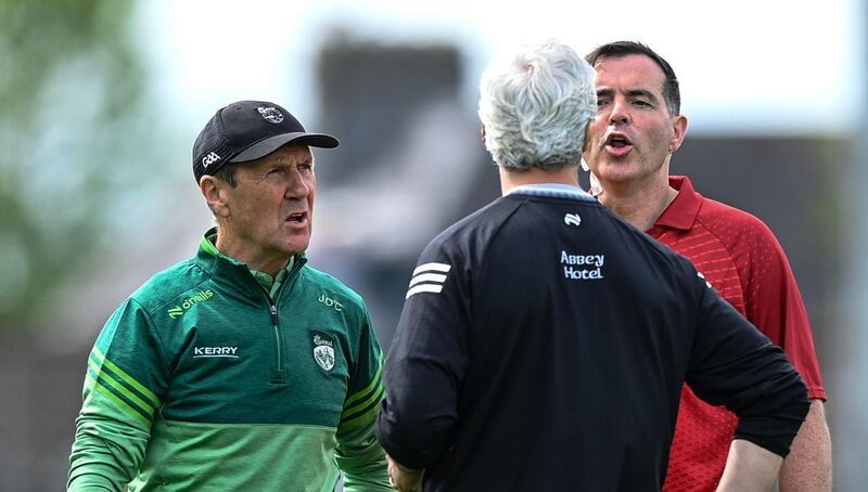 SHARP REMINDERS: Referee Sean Hurson speaks with Kerry manager Jack O'Connor and Donegal manager Jim McGuinness before the start of the second half. Pic: Stephen McCarthy/Sportsfile SHARP REMINDERS: Referee Sean Hurson speaks with Kerry manager Jack O'Connor and Donegal manager Jim McGuinness before the start of the second half. Pic: Stephen McCarthy/Sportsfile