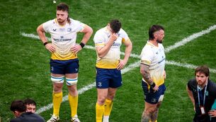 <p>HERE AGAIN:Leinster's Joe McCarthy, Dan Sheehan and Andrew Porter dejected after the match</p> <p>HERE AGAIN:Leinster's Joe McCarthy, Dan Sheehan and Andrew Porter dejected after the match</p>