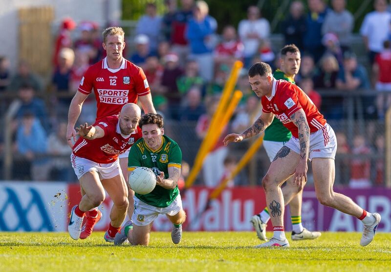 PITCH BATTLE: Meath's James Conlon with Brian O'Driscoll of Cork during their GAA All-Ireland Senior Football Championship Round 1, Pairc Ui Rinn, Cork Pic: INPHO/Tom O'Hanlon