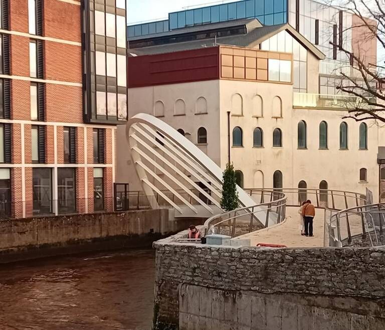 The new Cumann na mBan bridge now gives a pedestrian connection between South Main St and Proby’s Quay via Lambley's Lane. On either side of it are the rear of the Lee Point apartments building and of the Counting House. File picture The new Cumann na mBan bridge now gives a pedestrian connection between South Main St and Proby’s Quay via Lambley's Lane. On either side of it are the rear of the Lee Point apartments building and of the Counting House. File picture