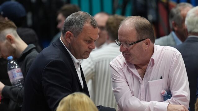 <p>Independent Ireland candidate Noel Thomas (left) with Independent Ireland TD Michael Collins at the count centre in Galway. Picture: Niall Carson/PA Wire</p>