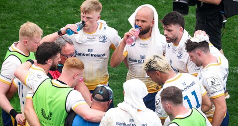 Tommy O'Brien, Jamison Gibson-Park, Harry Byrne during a water break 23/5/2026
