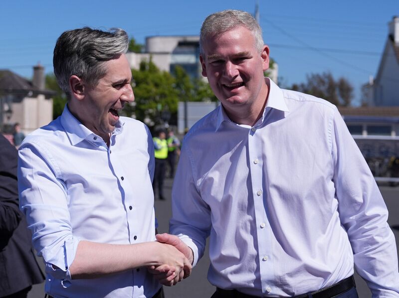Galway West by-election winner Sean Kyne arriving with Tanaiste and Fine Gael leader Simon Harris. Picture: Niall Carson/PA Wire Galway West by-election winner Sean Kyne arriving with Tanaiste and Fine Gael leader Simon Harris. Picture: Niall Carson/PA Wire