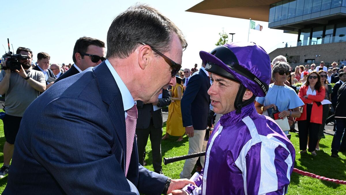 Wayne Lordan with trainer Aidan O'Brien after the race. Picture: Healy Racing Wayne Lordan with trainer Aidan O'Brien after the race. Picture: Healy Racing