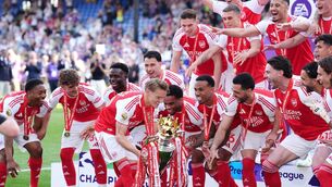 <p class="contextmenu internal_Caption">Arsenal’s Martin Odegaard lifts the Premier League trophy after the Premier League match at Selhurst Park, London. Picture: John Walton/PA Wire.</p> <p class="contextmenu internal_Caption">Arsenal’s Martin Odegaard lifts the Premier League trophy after the Premier League match at Selhurst Park, London. Picture: John Walton/PA Wire.</p>