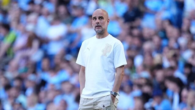 <p>Pep Guardiola on the touchline during his last match in charge of Manchester City. Pic: Martin Rickett/PA</p>