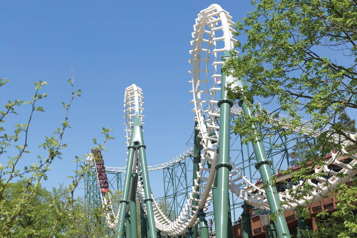 Python rollercoaster at Eftleling in the Netherlands — with a double loop and corkscrew. Python rollercoaster at Eftleling in the Netherlands — with a double loop and corkscrew.
