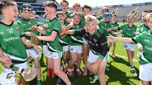 <p>Scoil Eoin NS Innishannon's players celebrate Ballinora NS in the Sciath na Scol, Chorcai DH2 final at SuperValu Páirc Uí Chalimh. Picture; Eddie O'Hare</p> <p>Scoil Eoin NS Innishannon's players celebrate Ballinora NS in the Sciath na Scol, Chorcai DH2 final at SuperValu Páirc Uí Chalimh. Picture; Eddie O'Hare</p>