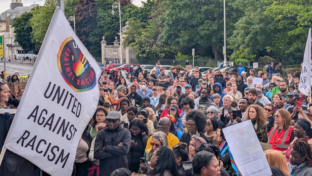 People taking part in a protest outside Leinster House, Dublin, over the death of Congolese man Yves Sakila. Picture: Cillian Sherlock/PA People taking part in a protest outside Leinster House, Dublin, over the death of Congolese man Yves Sakila. Picture: Cillian Sherlock/PA