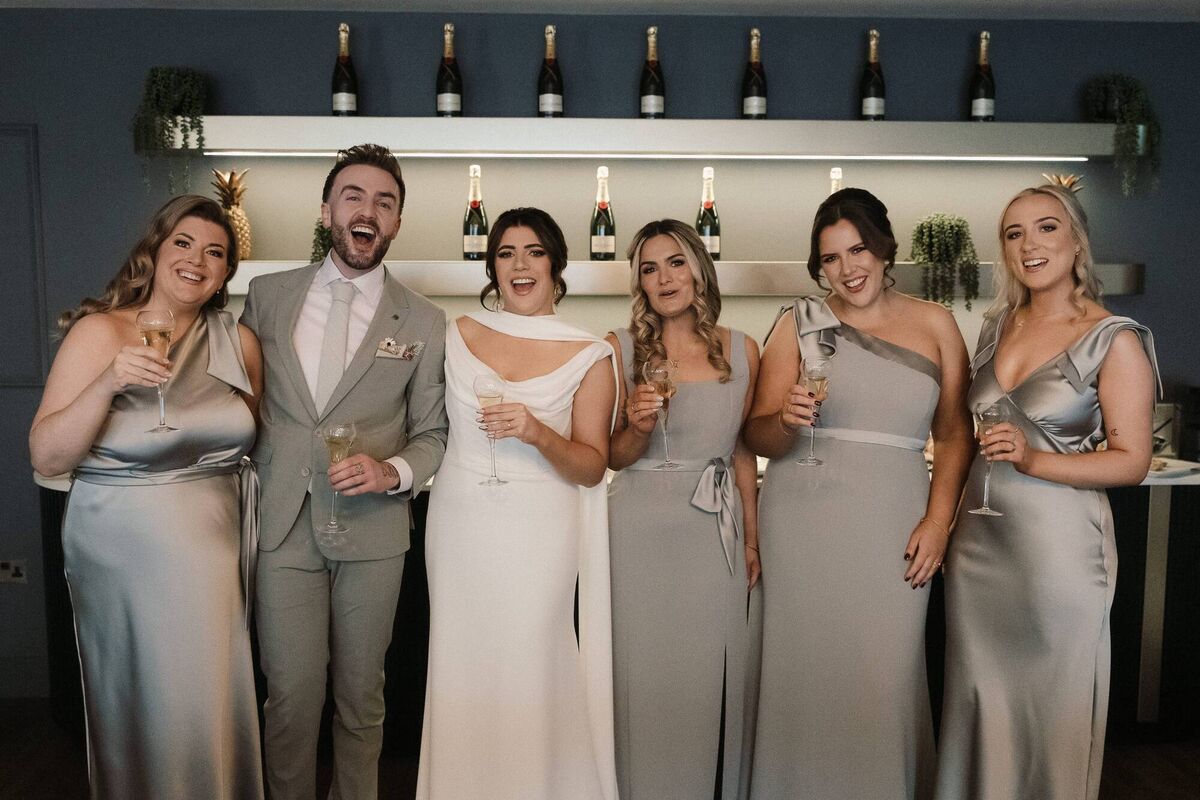Fionnuala Jay with her bridesmaids and bridesman. 