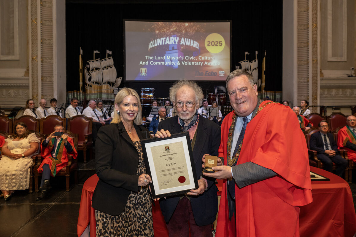 Valerie O'Sullivan, Chief Executive, Cork City Council; Jimmy Crowley, who received a Civic Award in May 2025, and then Lord Mayor of Cork, Cllr. Dan Boyle. Picture: Brian Lougheed Valerie O'Sullivan, Chief Executive, Cork City Council; Jimmy Crowley, who received a Civic Award in May 2025, and then Lord Mayor of Cork, Cllr. Dan Boyle. Picture: Brian Lougheed
