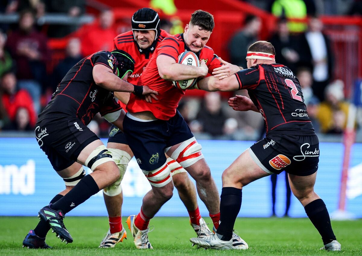 Munster's Evan O'Connell comes up against PJ Botha of the Lions. Pic: ©INPHO/Dan Clohessy Munster's Evan O'Connell comes up against PJ Botha of the Lions. Pic: ©INPHO/Dan Clohessy