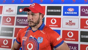 <p>Marcell Coetzee of the Vodacom Bulls of the speaks to the media. Pic: ©INPHO/Steve Haag Sports/Christiaan Kotze</p>
