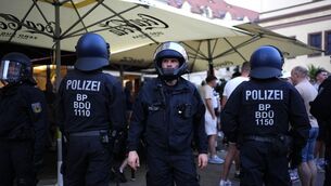 <p>Riot police section off Crystal Palace and Rayo Vallecano fans in Leipzig City Centre, ahead of the UEFA Conference League Final. Pic: Jordan Pettitt/PA Wire.</p> <p>Riot police section off Crystal Palace and Rayo Vallecano fans in Leipzig City Centre, ahead of the UEFA Conference League Final. Pic: Jordan Pettitt/PA Wire.</p>