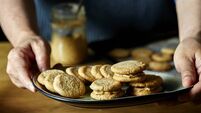 artisanal baked wholegrain biscuits, stuffed with peanut butter