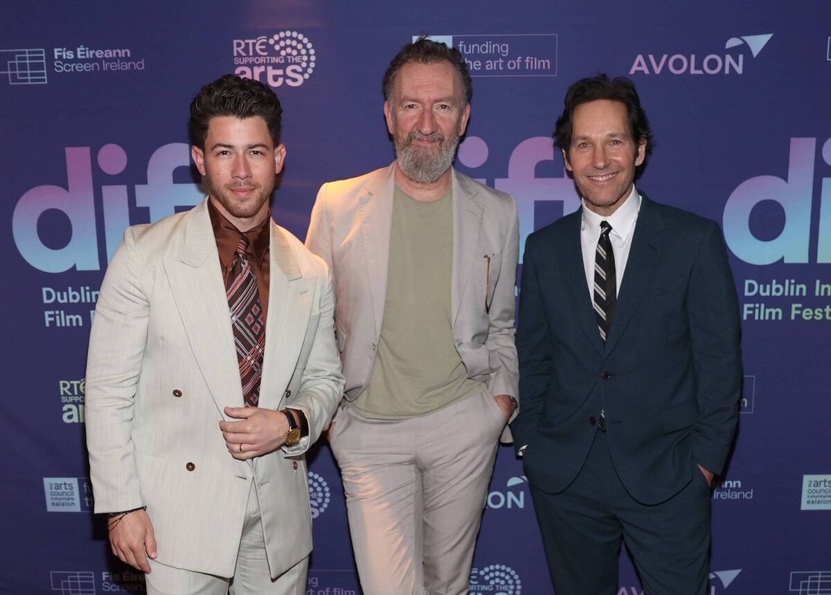 Nick Jonas, John Carney and Paul Rudd at the world premiere of Power Ballad at the Bord Gais Energy Theatre, as part of Dublin International Film Festival. Picture: Brian McEvoy Nick Jonas, John Carney and Paul Rudd at the world premiere of Power Ballad at the Bord Gais Energy Theatre, as part of Dublin International Film Festival. Picture: Brian McEvoy