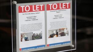<p> FILE PHOTO Rent around Ireland has spiked as the supply of homes available for rent has hit an all-time low END 04/09/2019. Dublin Rental market. Pictured a advert in an estate agent in Dublin city specializing in the Rental market showing a 1 bedroom apartment costing 1,215 euro per month in Raheny and another for 1,625 euro per month in Dublin 8. It has been reported that 28% of current landlords are TD’S in Dail Eireann (Irish Parliment). Photo: Sam Boal/rollingenws.ie</p> <p> FILE PHOTO Rent around Ireland has spiked as the supply of homes available for rent has hit an all-time low END 04/09/2019. Dublin Rental market. Pictured a advert in an estate agent in Dublin city specializing in the Rental market showing a 1 bedroom apartment costing 1,215 euro per month in Raheny and another for 1,625 euro per month in Dublin 8. It has been reported that 28% of current landlords are TD’S in Dail Eireann (Irish Parliment). Photo: Sam Boal/rollingenws.ie</p>