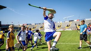<p>Kai Shaw of Blarney Street leaps for joy following victory in the Urban H2 final against Scoil Íosagáin BNS Farranree. Pic: Chani Anderson</p>