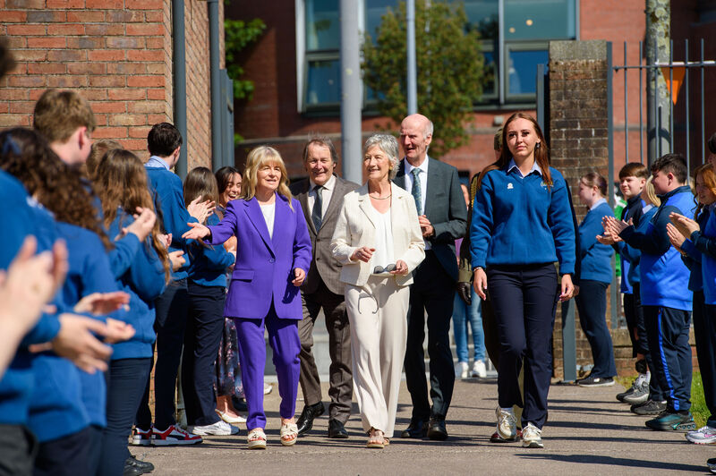 President Catherine Connolly (centre) at Gaelcholáiste Mhic Shuibhne in Knocknaheeny, Cork. Picture: Daragh Mc Sweeney/Provision President Catherine Connolly (centre) at Gaelcholáiste Mhic Shuibhne in Knocknaheeny, Cork. Picture: Daragh Mc Sweeney/Provision