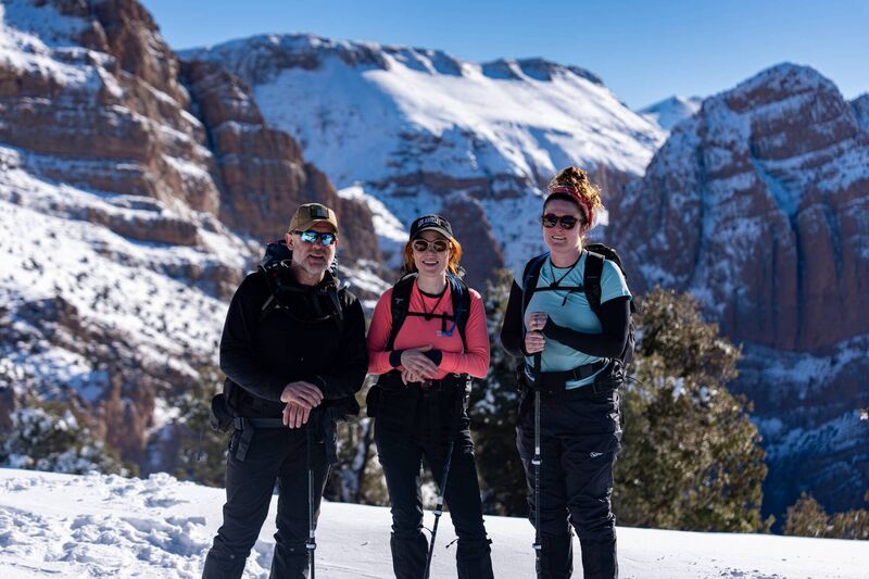 Ray Goggins, Angela Scanlon, and Kyla Cobbler in the Atlas Mountains in Morocco. Picture: RTE. Ray Goggins, Angela Scanlon, and Kyla Cobbler in the Atlas Mountains in Morocco. Picture: RTE.