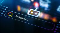 AI Search. Search Interface for AI Search and AI Chat on Digital Display with Chat Bot Icon on Top. Showcases Multi Modal AI Tec